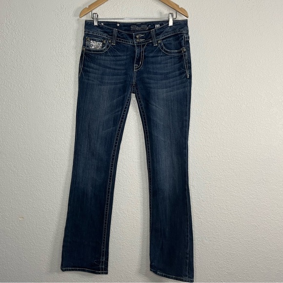Miss Me Rhinestone embellished pockets boot cut jeans Western Rodeo Casual - Picture 3 of 7